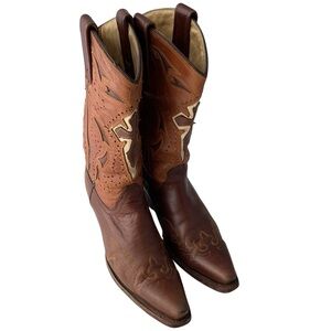Vintage Corral 2-tone Brown Leather Cross Cowboy Western Boots Women’s Size 6.5